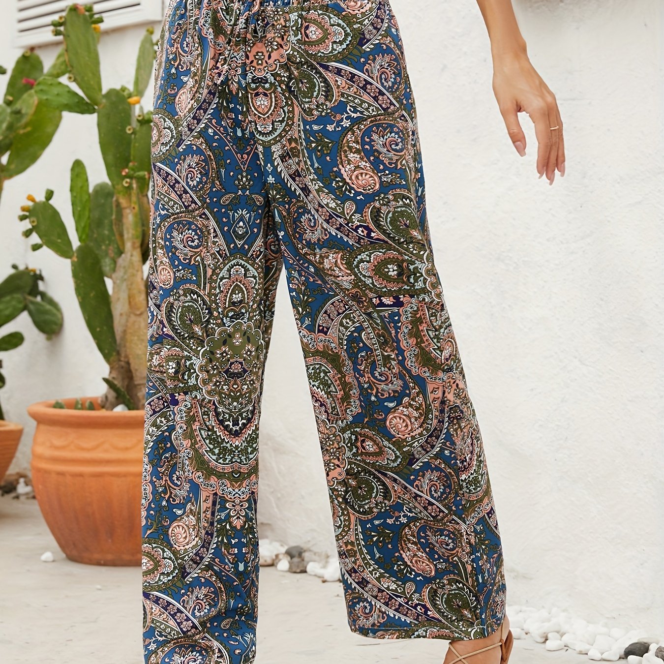 Boho Paisley Print Wide Leg Pants