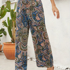 Boho Paisley Print Wide Leg Pants