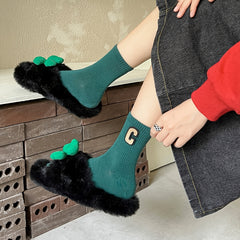 Crew Socks Comfortable Breathable 3D Textured Solid Socks Women's Stockings