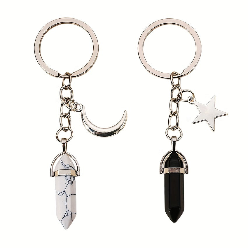 Crystal Decor Keychain Metal Star Moon Key Ring Purse Bag Charm Gift
