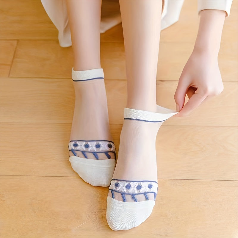 5 Pairs Floral Print Mesh Socks Lightweight Women's Stockings