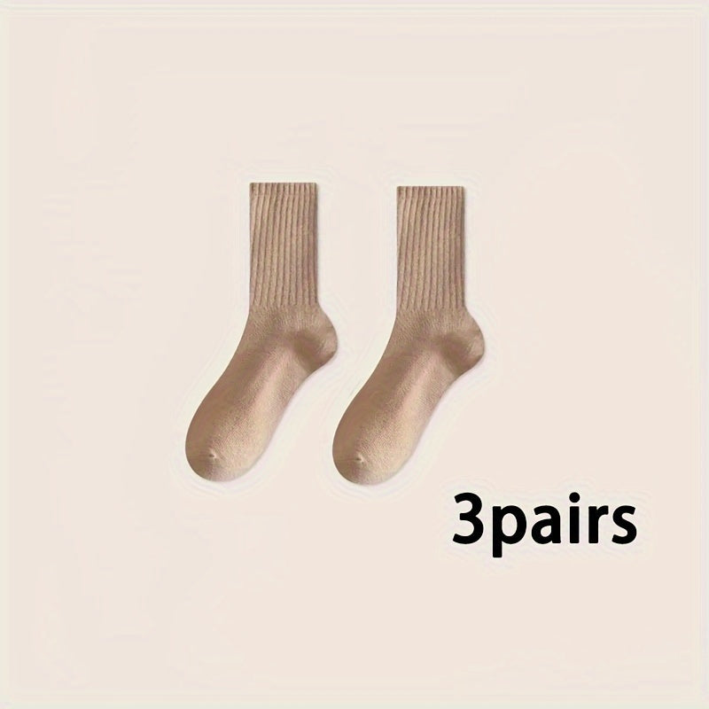 Soft Mid Tube Women's Socks 3 Pairs Solid Comfy Stockings & Hosiery
