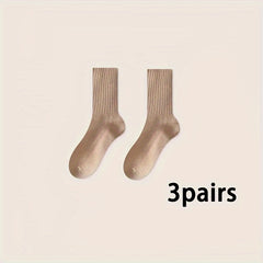 Soft Mid Tube Women's Socks 3 Pairs Solid Comfy Stockings & Hosiery
