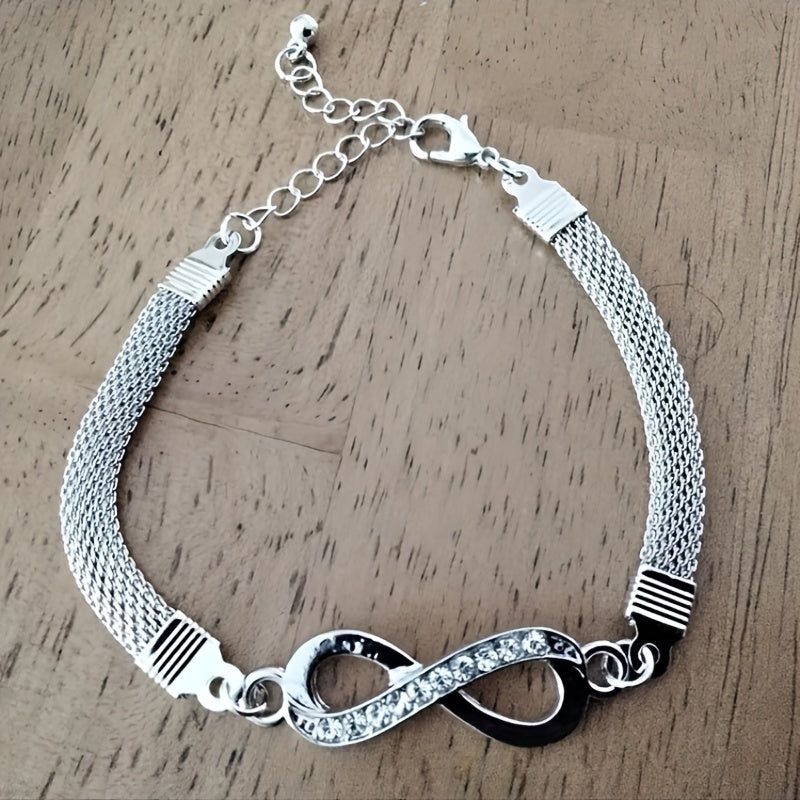 Silver Rhinestone Infinite Bracelet 8 Number Cross Pendant Charm Bangle