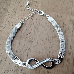 Silver Rhinestone Infinite Bracelet 8 Number Cross Pendant Charm Bangle