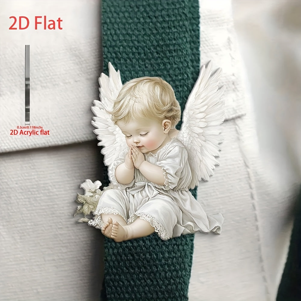 2D Acrylic Angel Brooch with Floral Accents Mixed Colors Pin