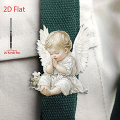 2D Acrylic Angel Brooch with Floral Accents Mixed Colors Pin