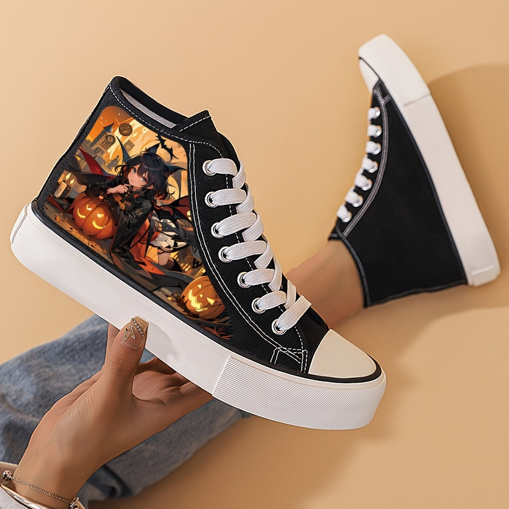 Anime Girl Halloween Platform Canvas High Top Sneakers