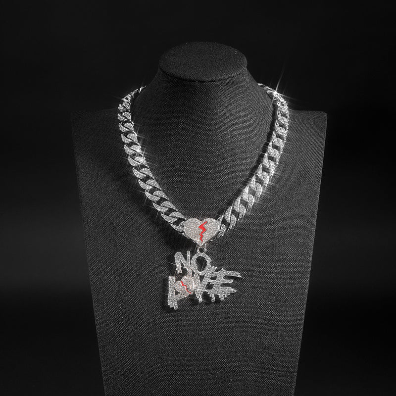 Silver Cuban Link Pendant Chain with Rhinestones