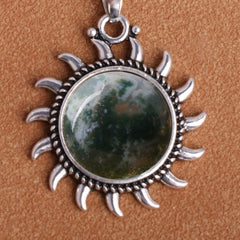 Natural Stone Sunflower Pendant Necklace Boho Style Neck Jewelry Gift