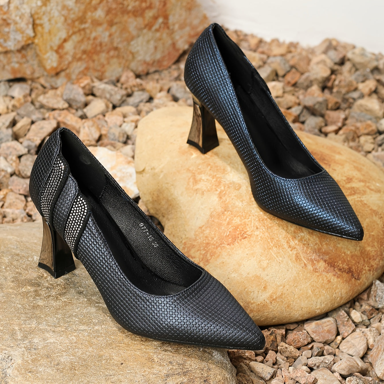 Women's Rhinestone Slip On Chunky Heels Dress Pumps