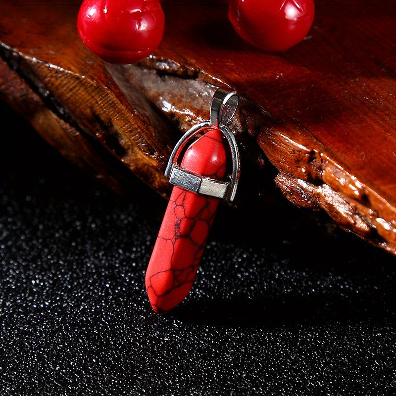 Colorful Pine Stone Hexagonal Column Pendant DIY Jewelry Accessories