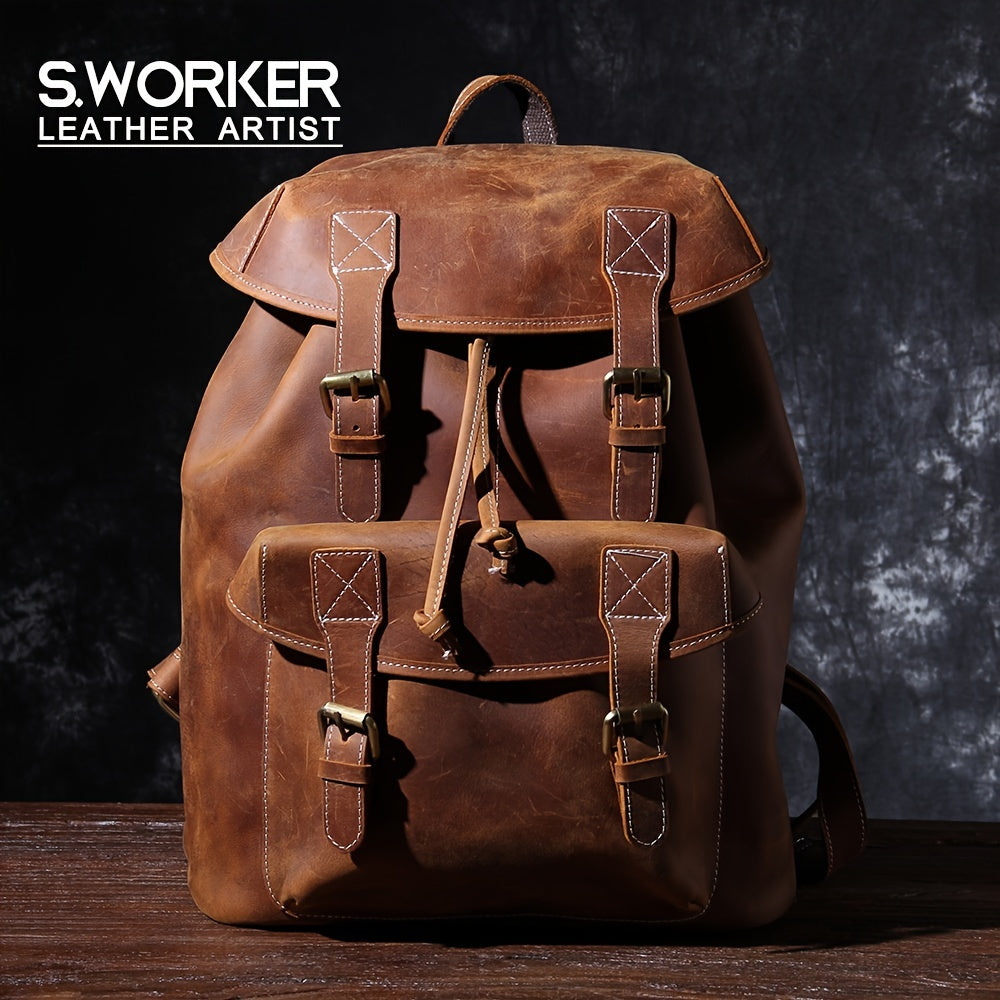 Vintage Men's Leather Backpack Classic Paratroopers Bag 39