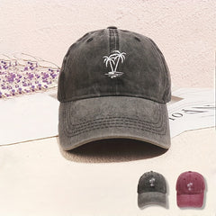 Coconut Tree Embroidery Baseball Cap Unisex Washed Distressed Sun Hat
