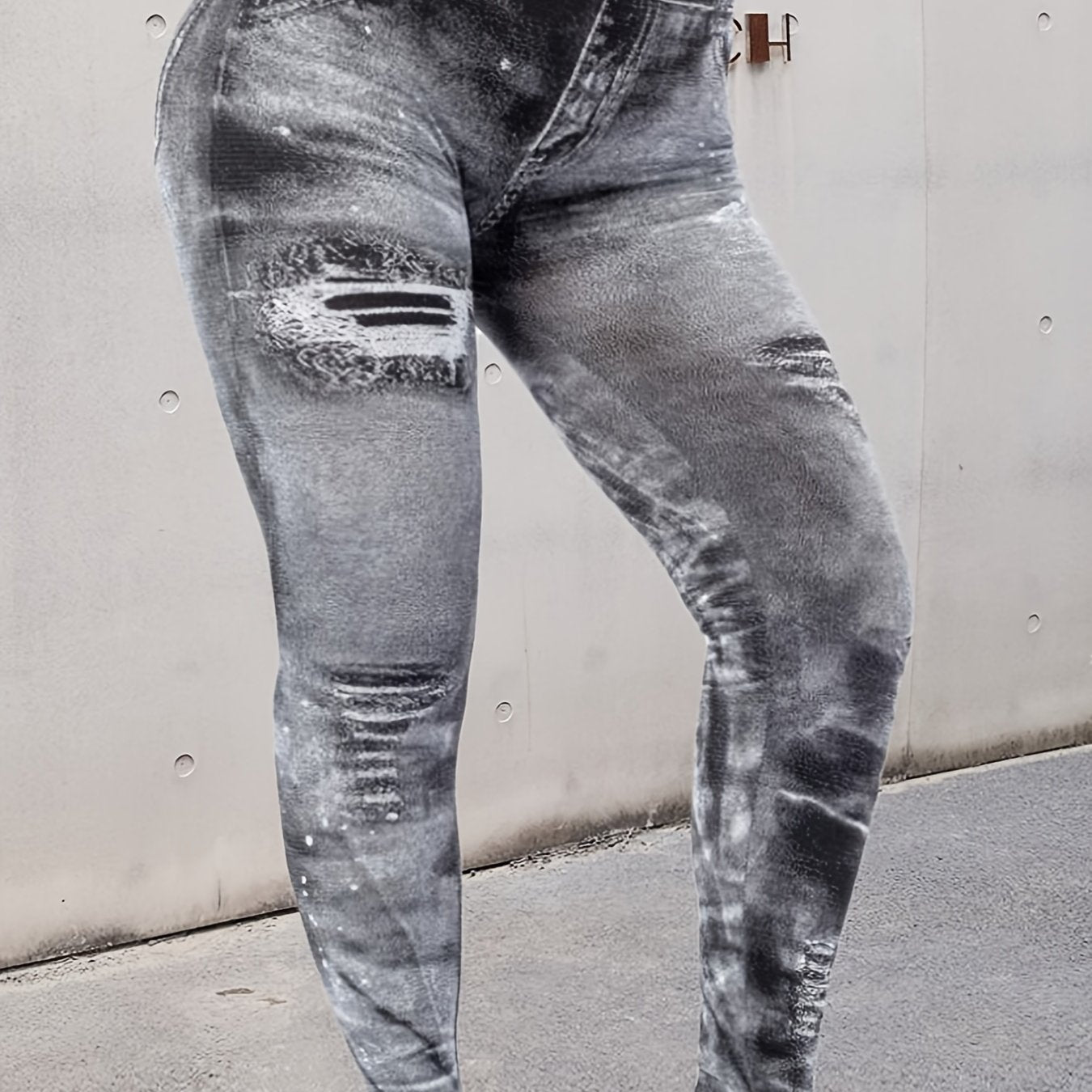  Tie Dye Denim Print Skinny Leggings
