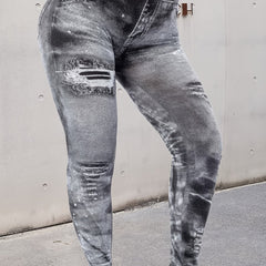  Tie Dye Denim Print Skinny Leggings