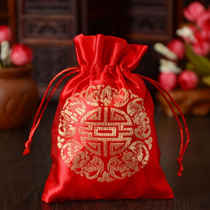 10pcs Chinese Brocade Embroidered Gift Bag for Spring and New Year