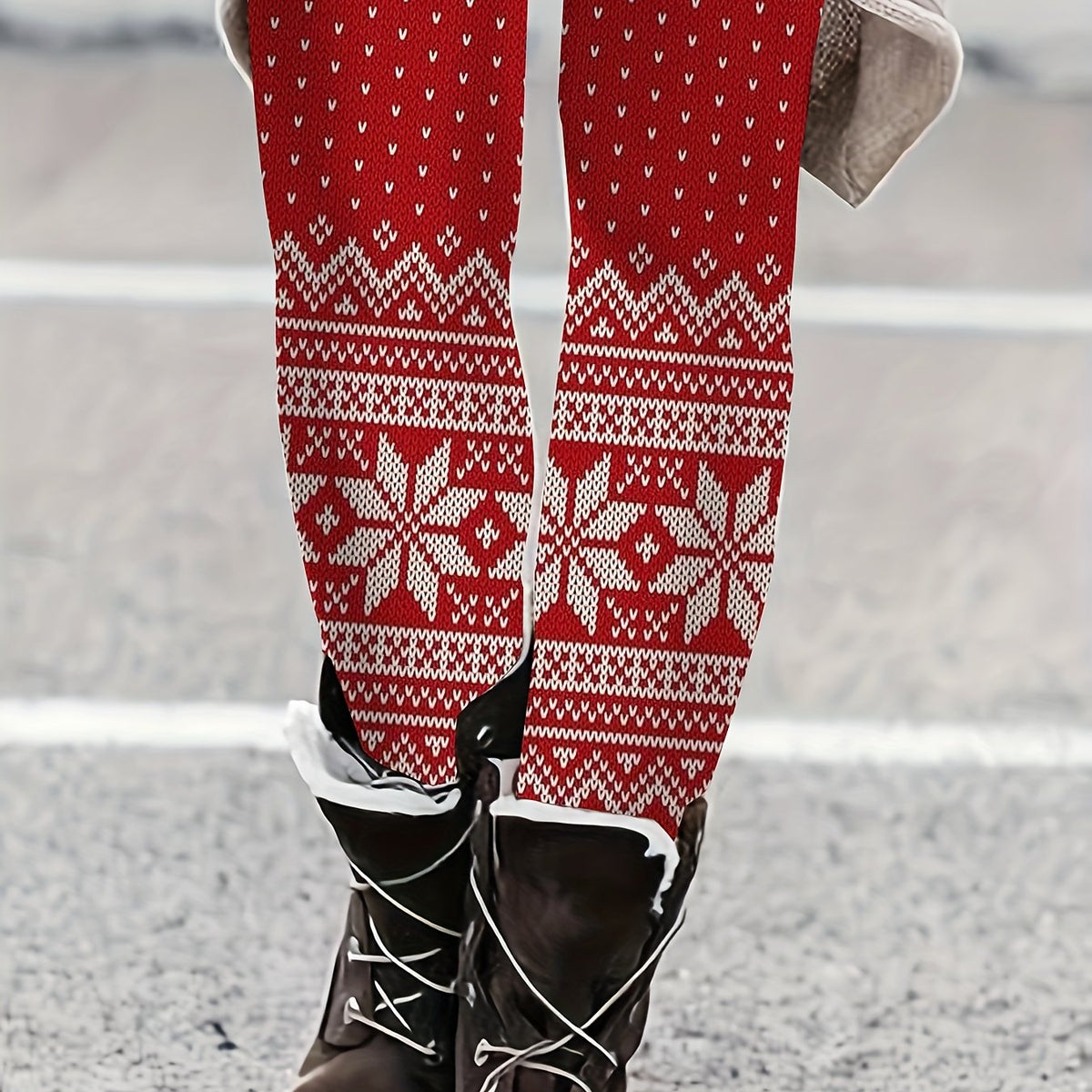  Heart & Snowflake Print High Rise Leggings