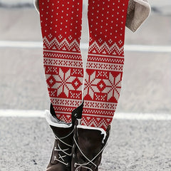  Heart & Snowflake Print High Rise Leggings