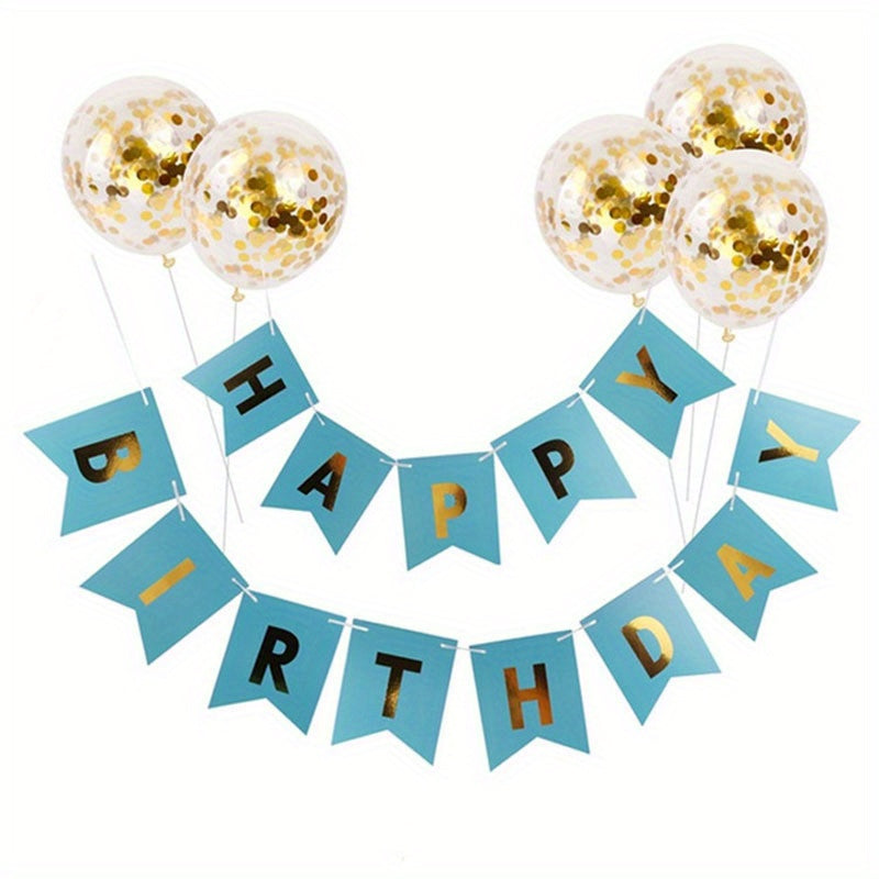 Happy Birthday Bronzing Pull Flag Sequin Balloon Set