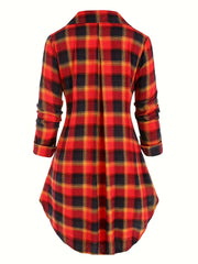  Plaid Long Sleeve Longline Shirt