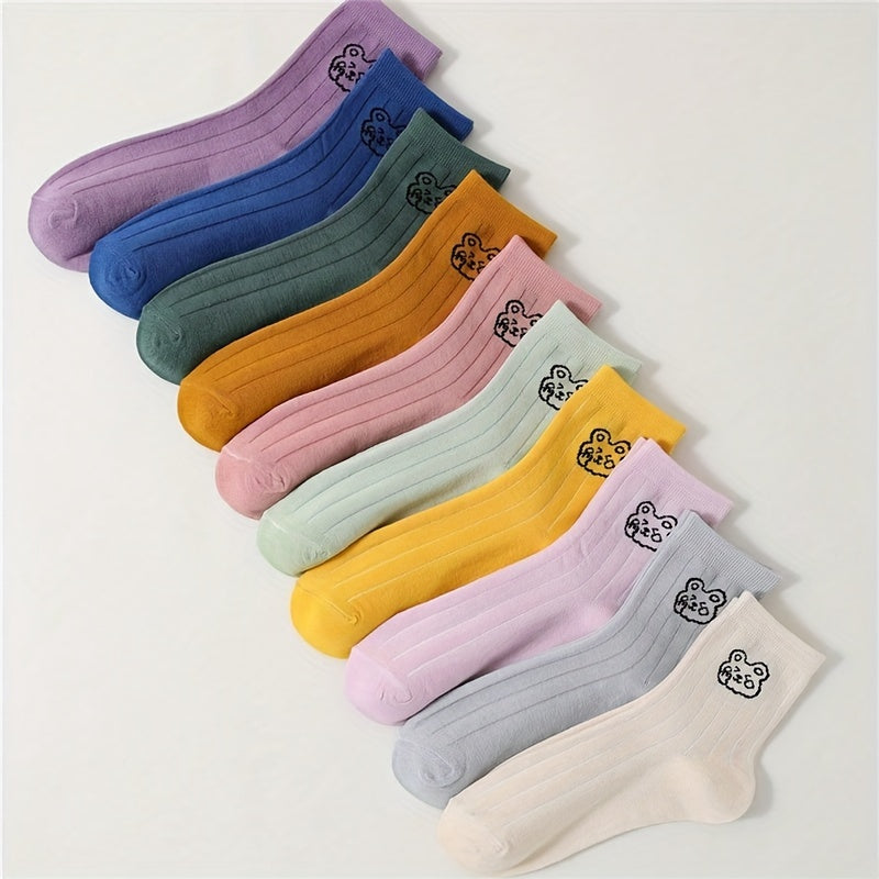 10 Pairs Cute Bear Print Socks for Women