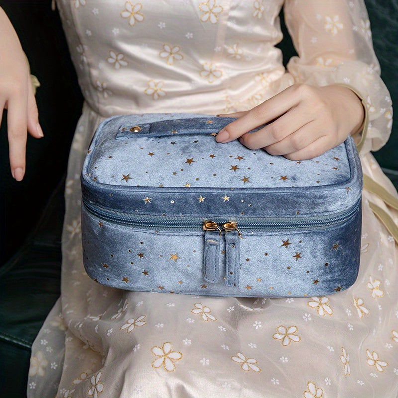 Star Pattern Velvet Cosmetic Bag Portable Toiletry Wash Bag