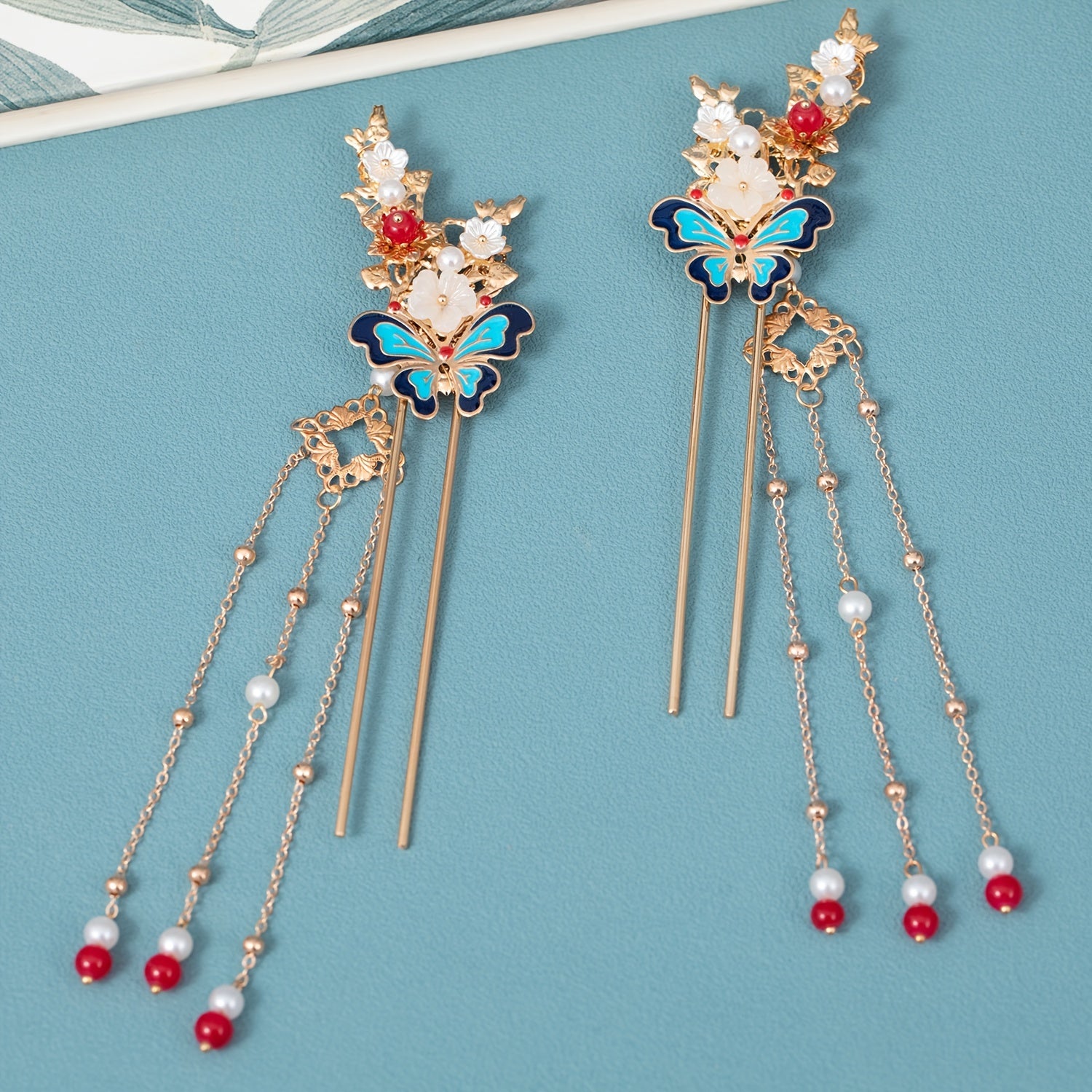 4pcs Butterfly Hairpin Earrings Set Flower Hair Accessories Women's Chinese Styl