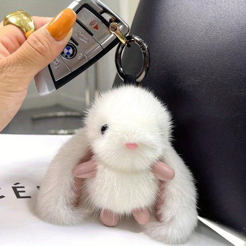 2pcs Rabbit Pendant Plush Toy Keychain for Backpack or Car Keys Party Style