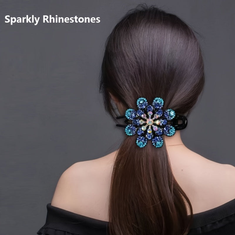 Crystal Rhinestone Barrettes Flower Hair Clips for Women and Girls