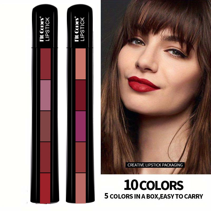 5 in 1 Sexy Red Lipstick Strip Matte Velvet Texture Lip Gloss Set