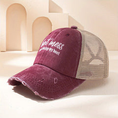 Hot Mess Embroidered Baseball Cap Washed Hole Ponytail Cap