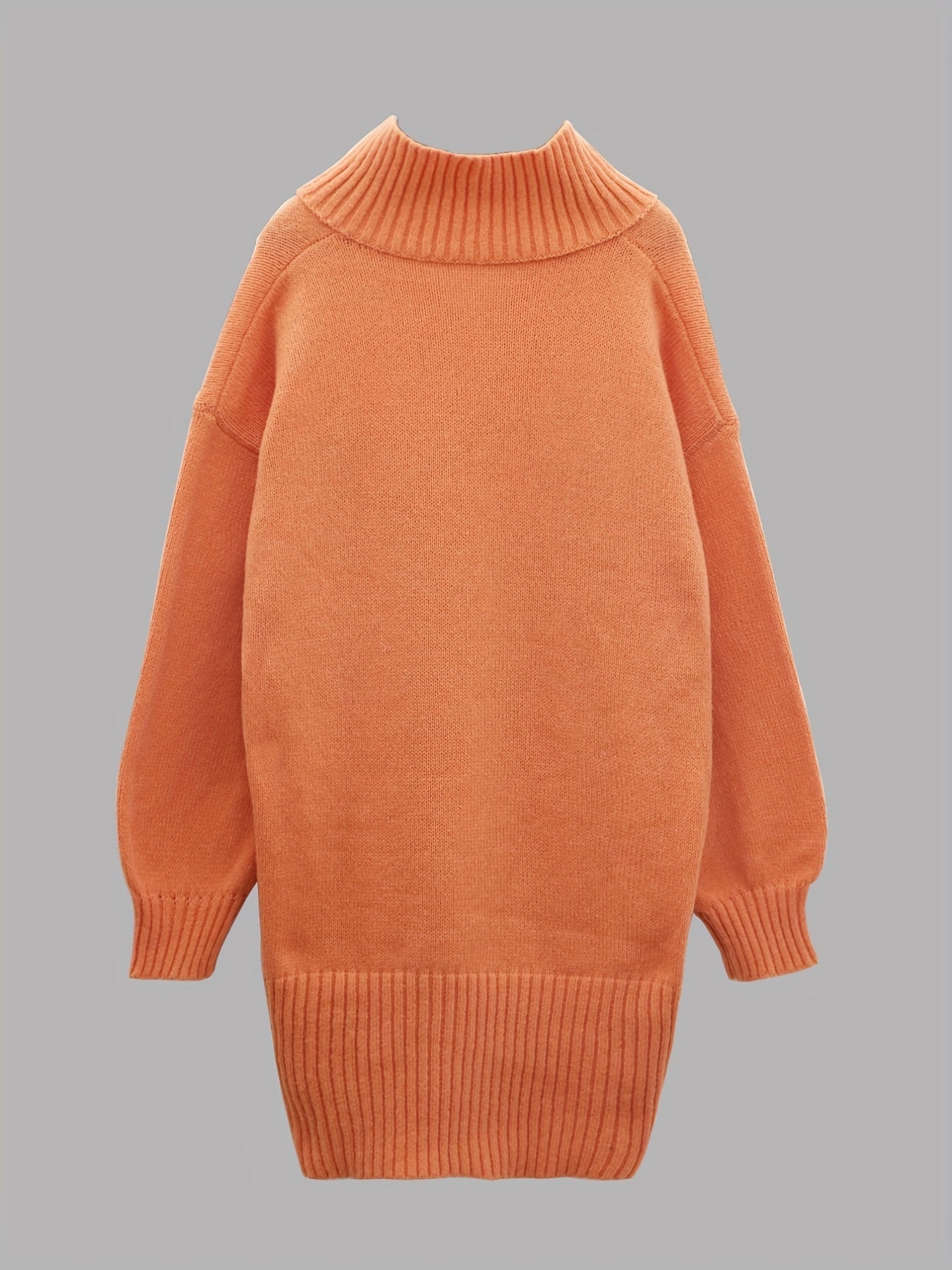  Solid Lantern Sleeve Sweater Dress