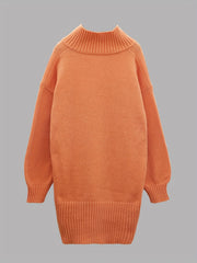  Solid Lantern Sleeve Sweater Dress