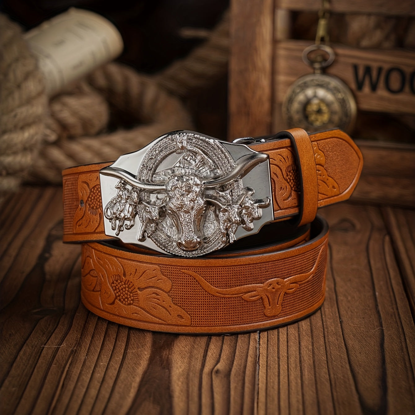 Western Style PU Leather Belt For Men