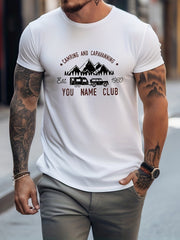 Mountain & Car Print Men's Graphic Crew Neck T-shirt