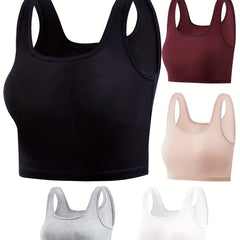 5pcs Ribbed Tank Tops Sleeveless Slim Fit Women Lingerie