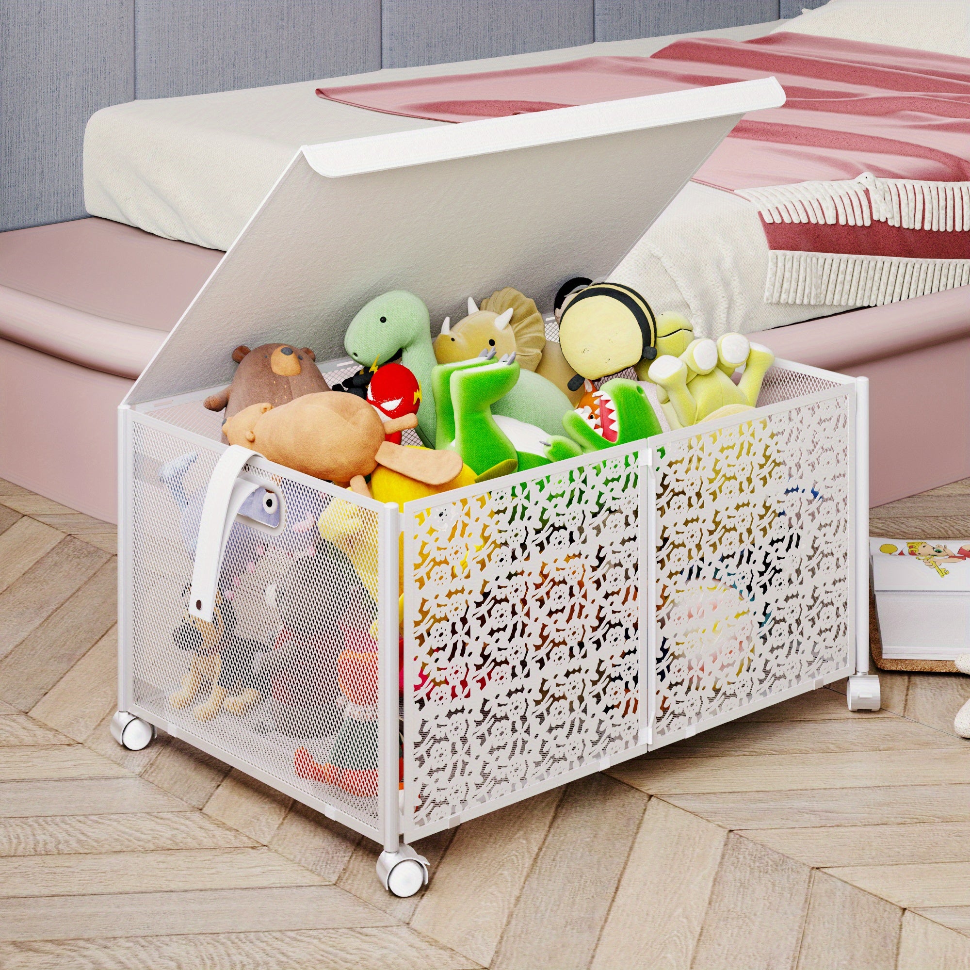 Large Toy Storage Box On Wheels Foldable Plastic Organizer