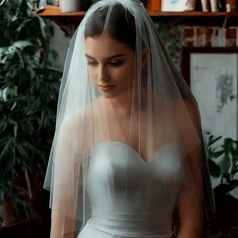 Double Layer Bridal Veil Sheer Polyester Yarn with Metal Comb
