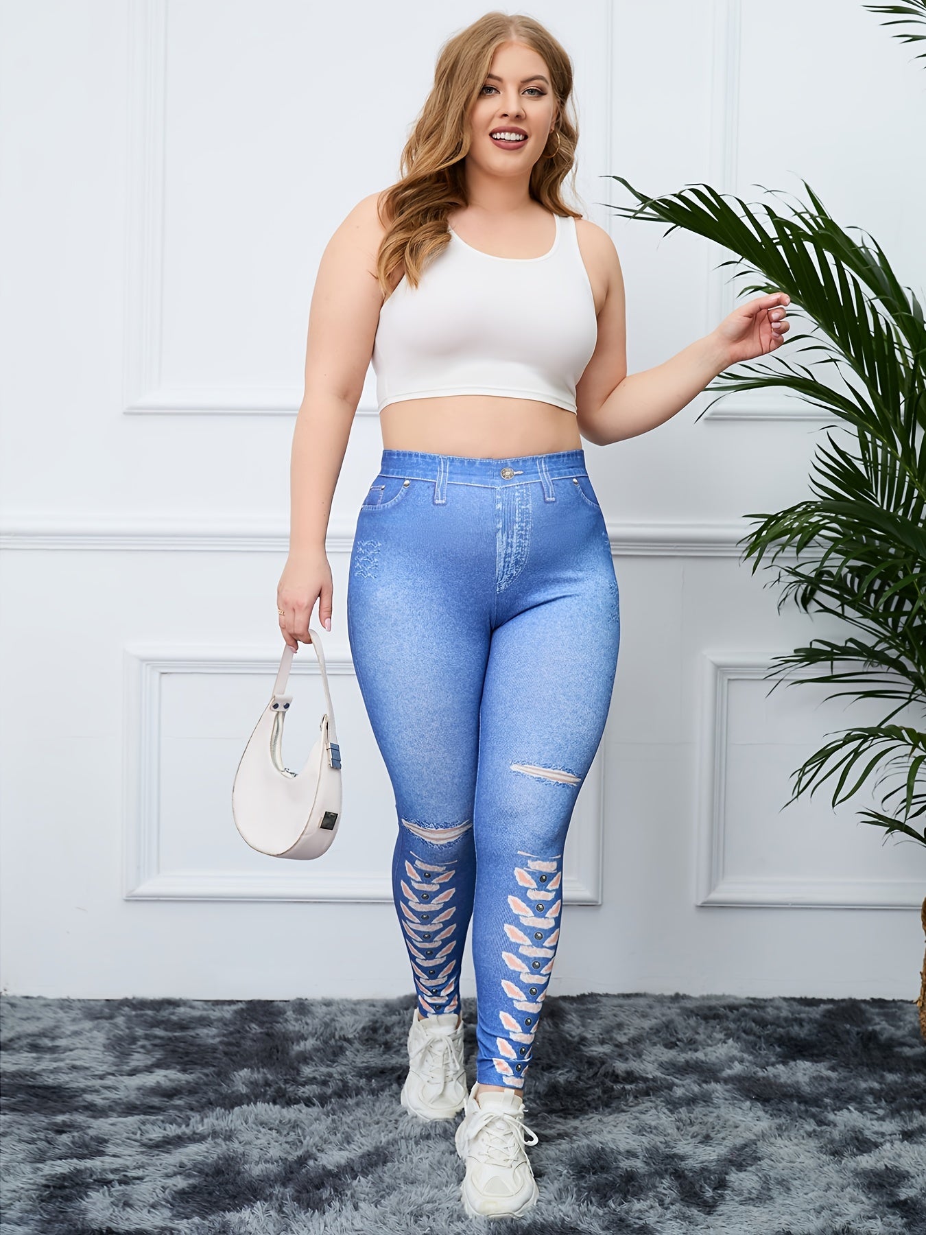  Denim Print High Rise Skinny Leggings