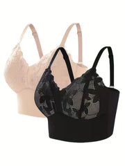 2pcs Lace Push Up Bras Wireless Comfortable Women's Lingerie