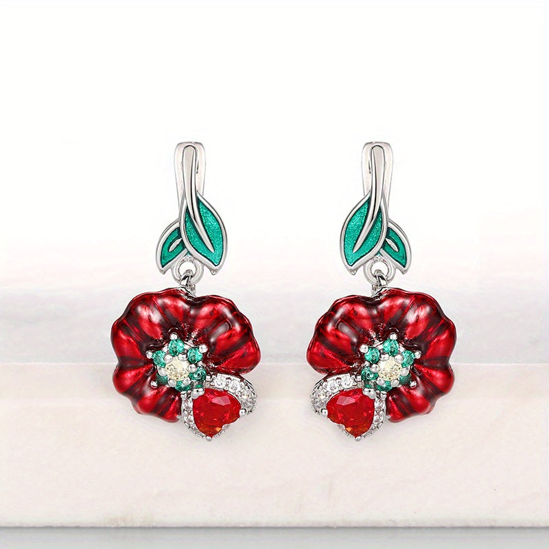 Red Zircon Dangle Earrings Romantic Wedding Jewelry