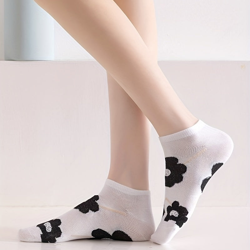 5 Pairs Letter & Floral Print Socks Crew Ankle Women's Stockings