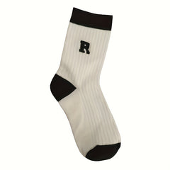 5 Pairs Letter Print Striped Socks Crew Sports Women's Stockings
