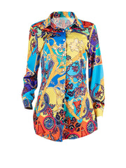  Paisley Floral Print Button Up Shirt Dress