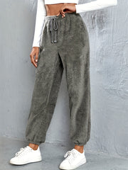  Casual Pants Women's Solid Fleece High Rise Elastic Drawstring Joggers