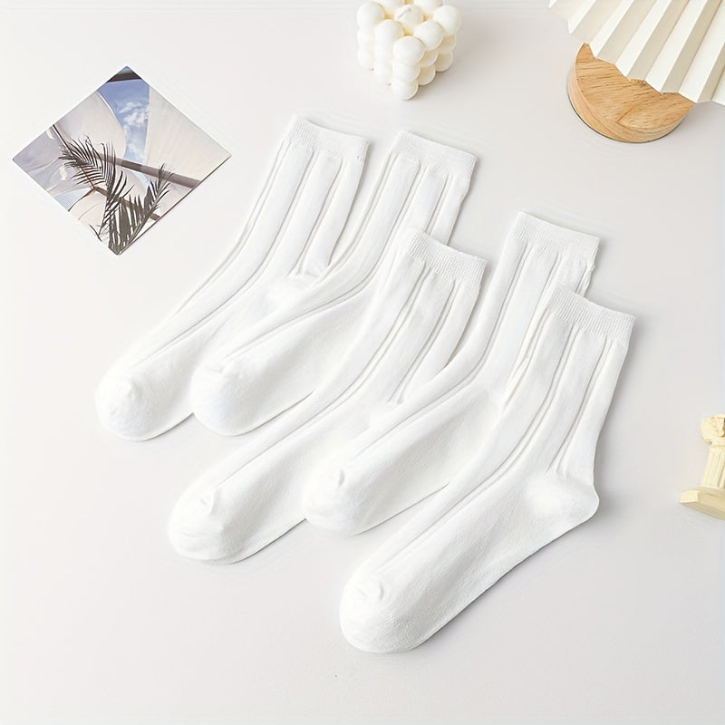 5 Pairs Solid Socks Comfy & Breathable Women's Stockings
