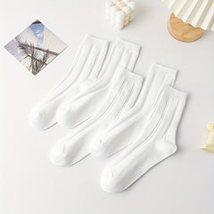5 Pairs Solid Socks Comfy & Breathable Women's Stockings