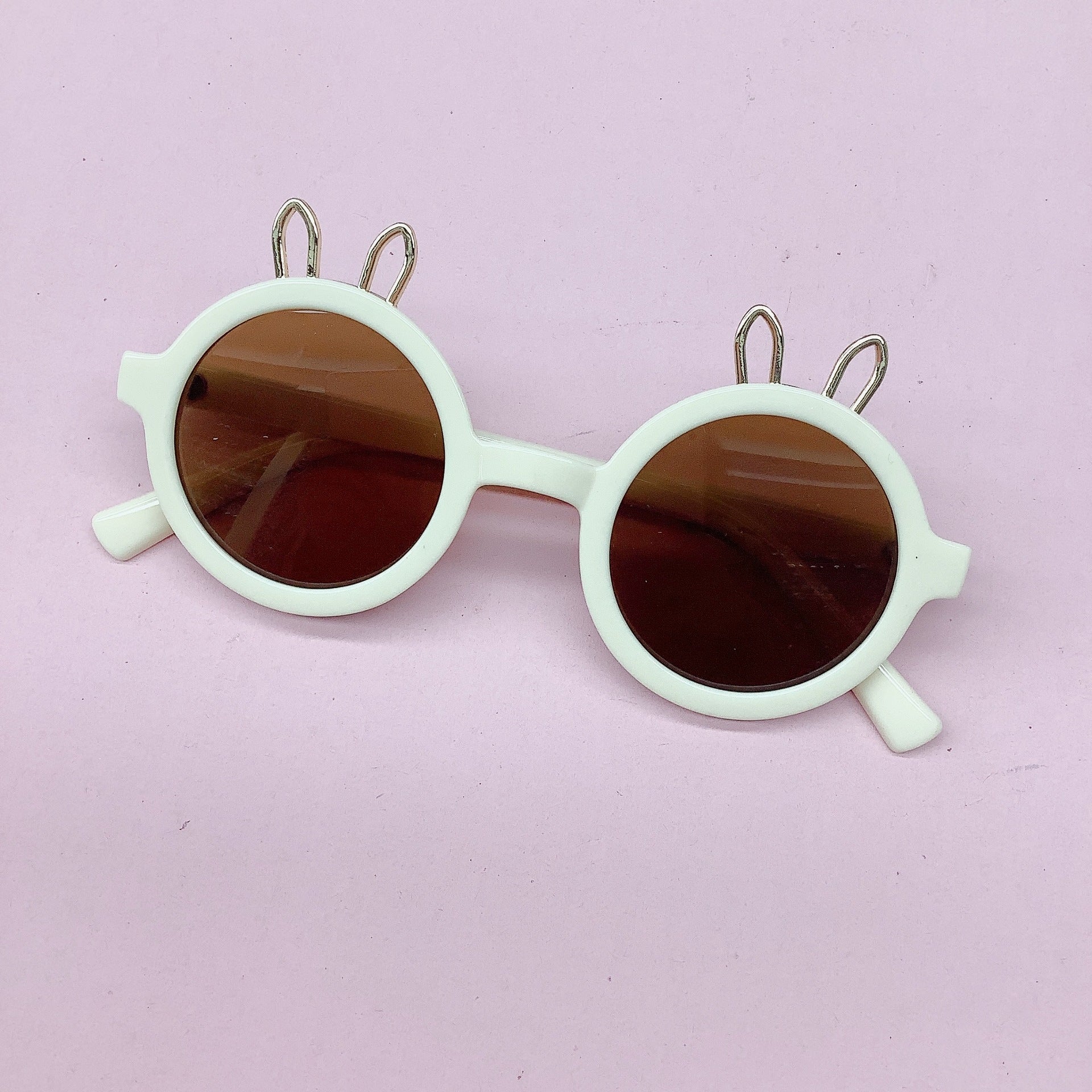Girl's Cartoon Round Frame Rabbit Ears Sunglasses UV Protection