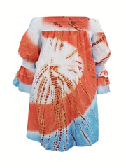  Tie Dye Off Shoulder Layered Sleeve Dress